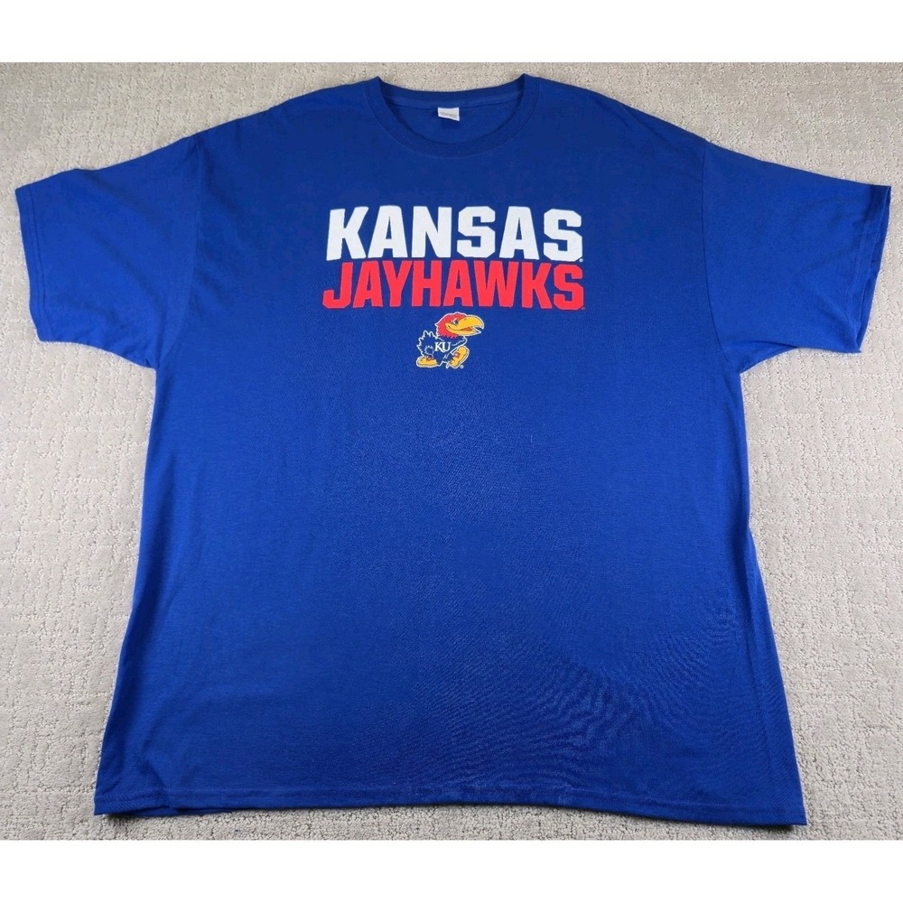 KANSAS JAYHAWKS Men's Size 2XL Blue T-Shirt Hanes Tag NCAA College Basketball